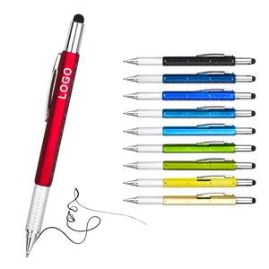 Promotional Multi-Functional Plastic Ballpoint Pen With 6-in-1 Stylus Screen Touch Custom Logo Printed for Stationery Gifts