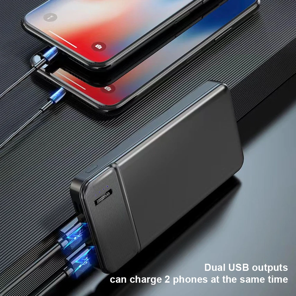RoHS Compliant 10000mAh High Capacity Powerbank Micro USB Input 10W Output Double USB Port for Outdoor Camping Phone Charging