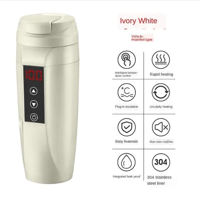 450ml Car 12V24V 90W Thermal Insulation Electric Kettle Water Heater  Heating Cup