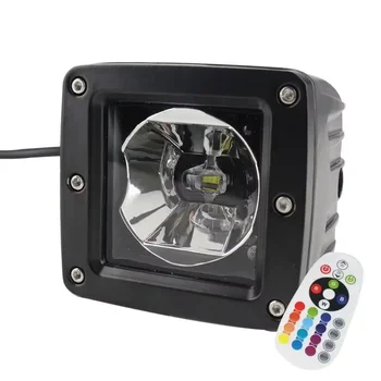 LED Work Light Spotlight 3x3 Inch 20w Floodlight Cube Off-Road Fog Light Remote Control RGB Backlight