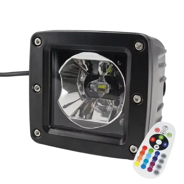 LED Work Light Spotlight 3x3 Inch 20w Floodlight Cube Off-Road Fog Light Remote Control RGB Backlight