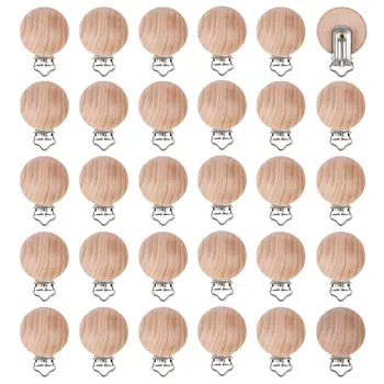 30mm Natural Ecofriendly Beech Wood Pacifier Clips Infant Soother Holder Charm DIY Wooden Pacifier Clips Accessories for Baby