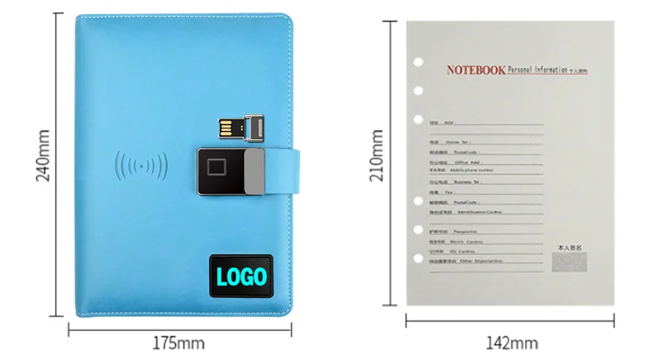 Smart Fingerprint Lock Diary with Wireless Charging Notebook