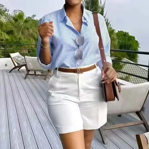 5853 Fashion Women Shirt Women Boutique Lapel Long Sleeve Stripped Elegant Tops Ladies Sexy Blouses & Shirt