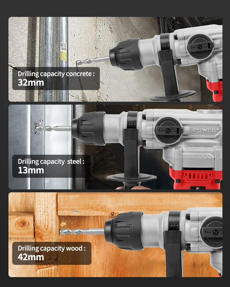 KAFUWELL PA5355A Power Tools 1500w Breaker Demolition Portable 42mm Hex Chuck Jack Hammer Drill