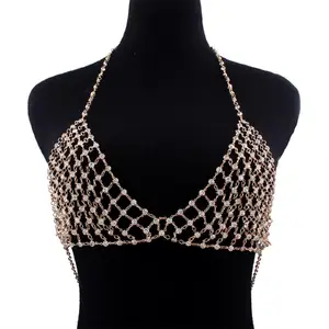 Sexy Beach Jewelry Diamond Tassel Body Chain Bikini Rhinestone Chest Bracket Body Chain Bra Sex