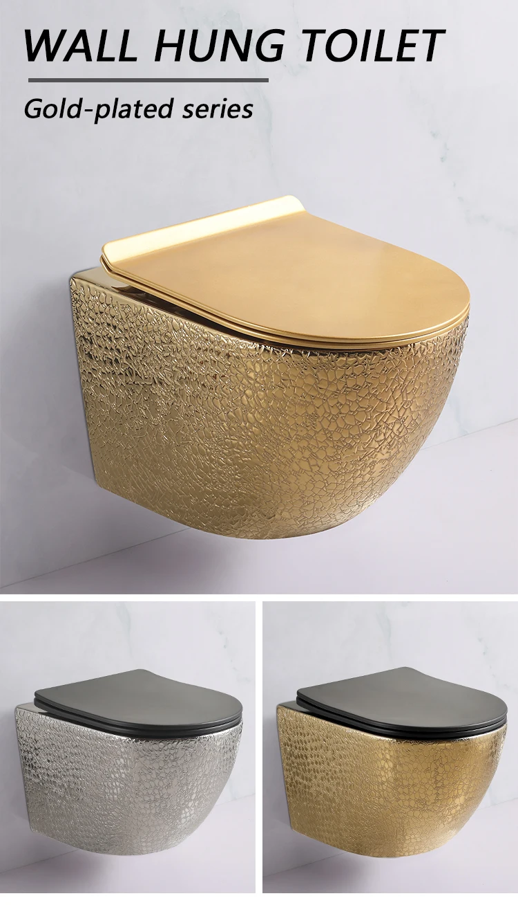 Luxury Gold Wall Hung Wc Bathroom Commode Floating Toilet Bowl Wall