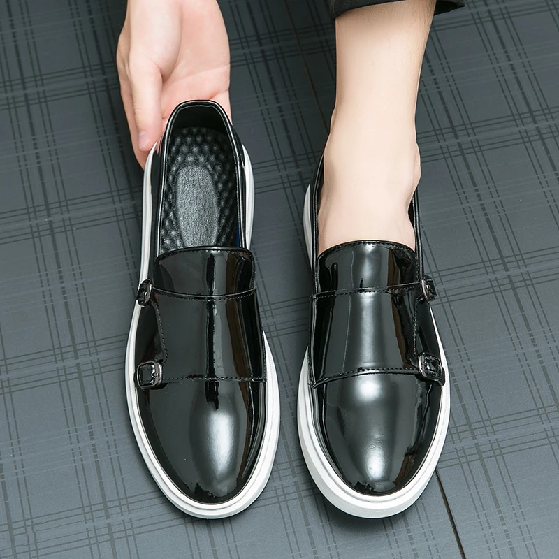 White Patent Leather Dress Shoes Classic Design Durable Double Monk Strap  Loafers Shoes for Men