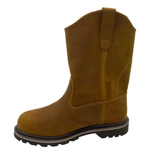 Crazy Horse Leather Safety Boots Genuine Leather Lining Goodyear Craft Rubber Outsole Rubber Welt