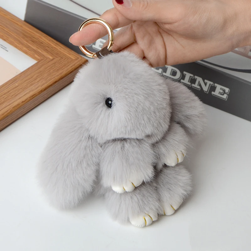 18cm Bunny Doll Keychain Soft Cute Faux Fur Pom Pom Fluffy Plush Pendant Keychain Car Dbag 5322