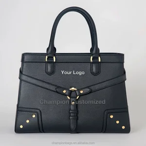 Custom Logo Black Pebble Leather City Office Hand Bag Ladies Top Handle Satchel Handbag Purse for Women
