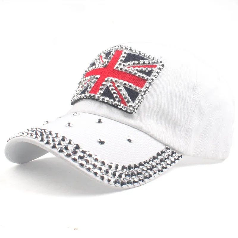 UK England London National Union Jack Flag Sparkle Rhinestone Denim  Baseball Cap