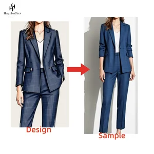 ODM OEM Custom High Quality Casual Ankle Length Women's Suits Tuxedo 100% Wool 2 Piece Long Set
