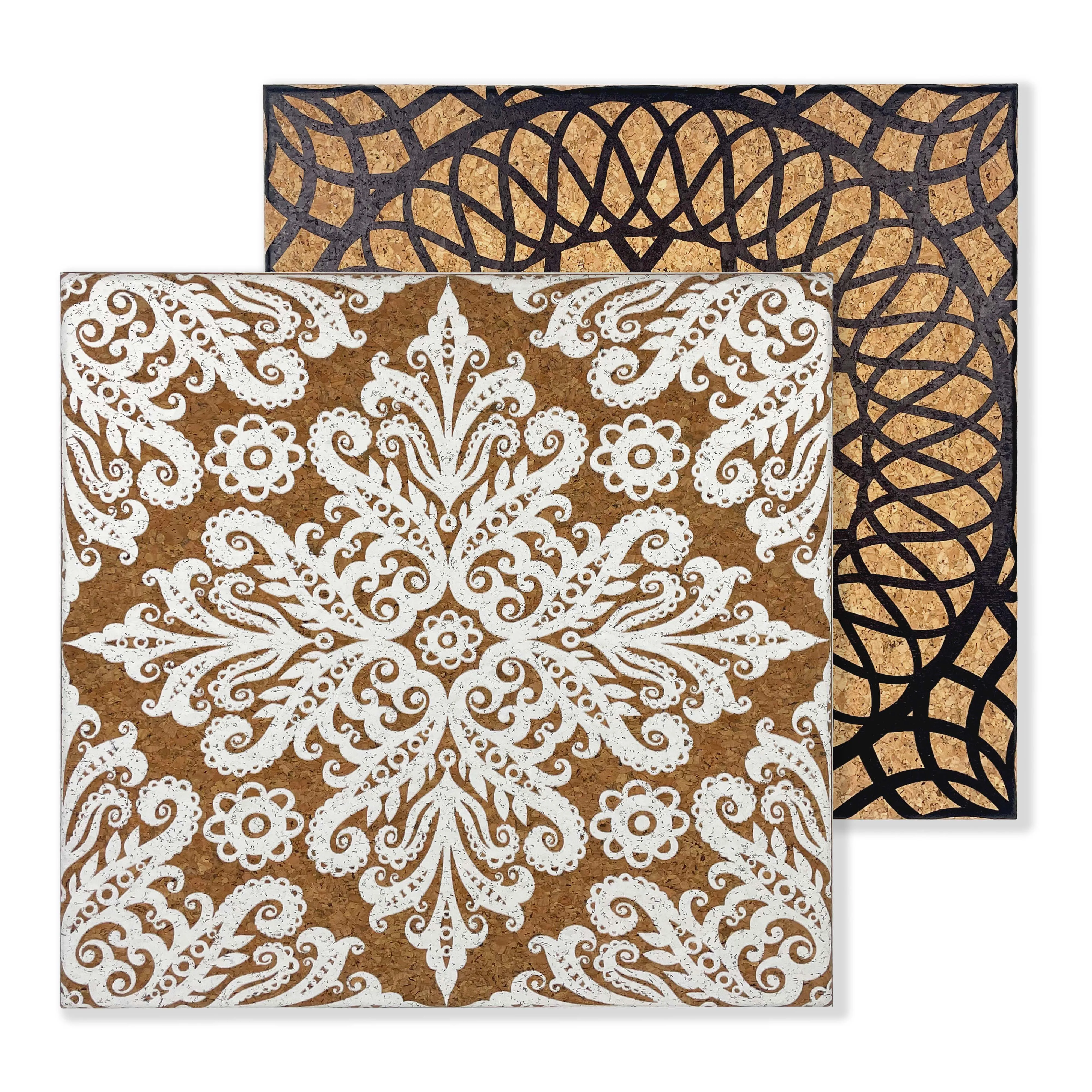 Cork Sheet Board Bulletin Board Borders 18*18 Inches Printed Cork  Wall Hanging Cork Board Decoration with White Floral
