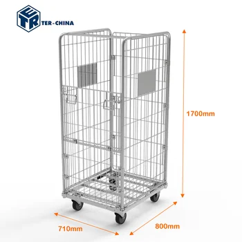 Galvanized Roll Container L710xD800xH1700mm Laundry Roll Cage Half Open Door Logistics Trolley Cart Cargo & Storage Equipment