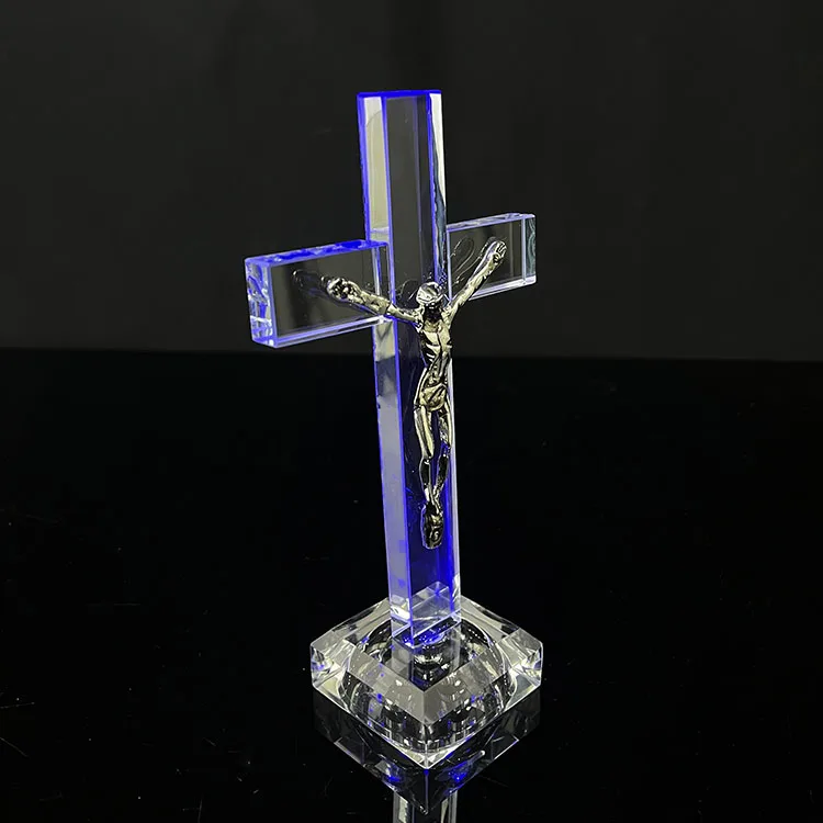 Jesus Christ Led Light up Glass Standing Cross MH-15045