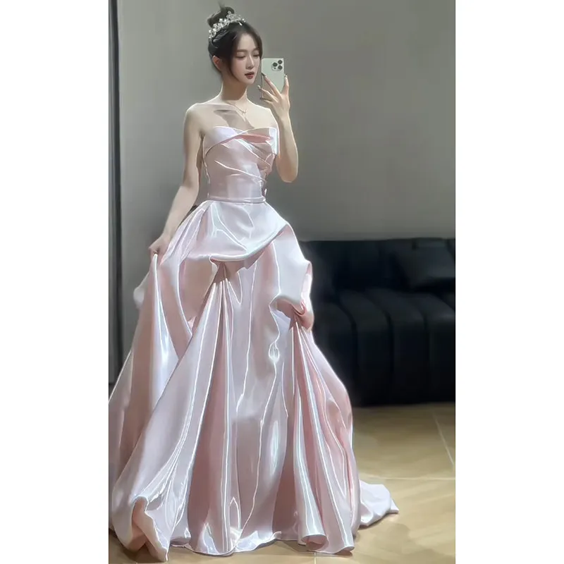 Princess Gown Engagement Dresses Near Me S2247n 2026 New Gorgeous Satin Light Pink Bride Engagement Banquet Coming-of-age Graduation Crystal Princess Wedding Dress Buy Product On
