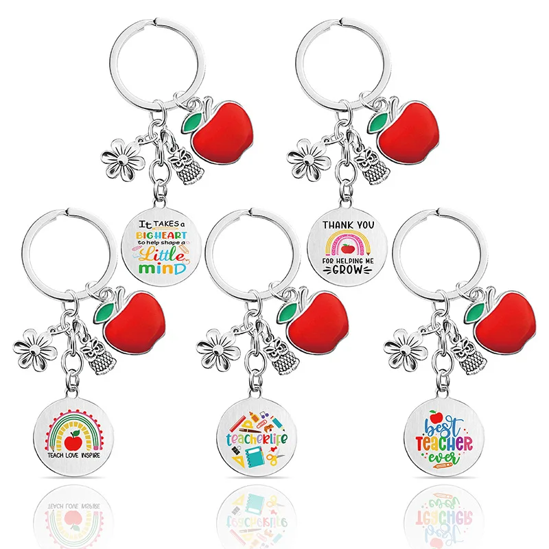 Customized LOGO Teachers Day Keychain Apple Pendant Stainless Steel Light Key Chains Graduation Gift