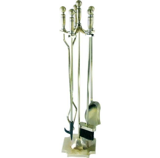 Antique Brass Fireplace Tool Set, Wrought Iron Fireset Fire Pit Poker