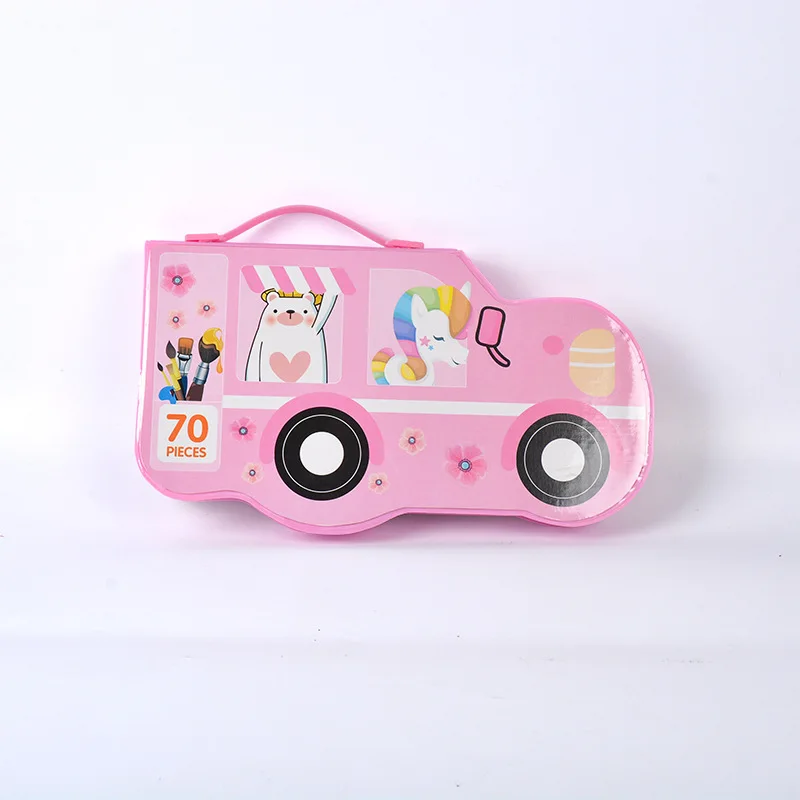 Набор из 70 предметов для художественного рисования нетоксичный детский пластиковый чехол акварельная ручка цветной карандаш в форме автомобиля