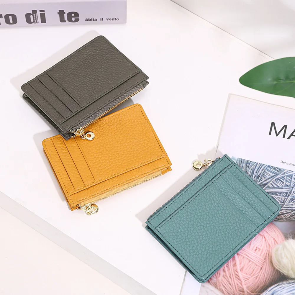 Genuine Leather RFID Blocking Multi Card Case Womens Ladies Wallet with Zipper Pocket