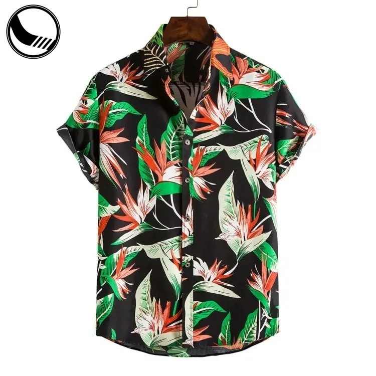 BETHERIVAL Competitive Price Mens Fashion  Custom Funny Printed 100% Cotton Beach Shirt Button up Flora Short Sleeve Hawaiian Shirt for MEN