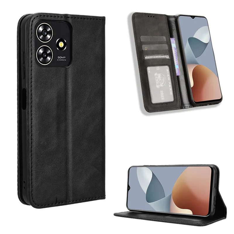 Retro Flip Wallet Leather Case Cover for ZTE Axon 50 Lite|