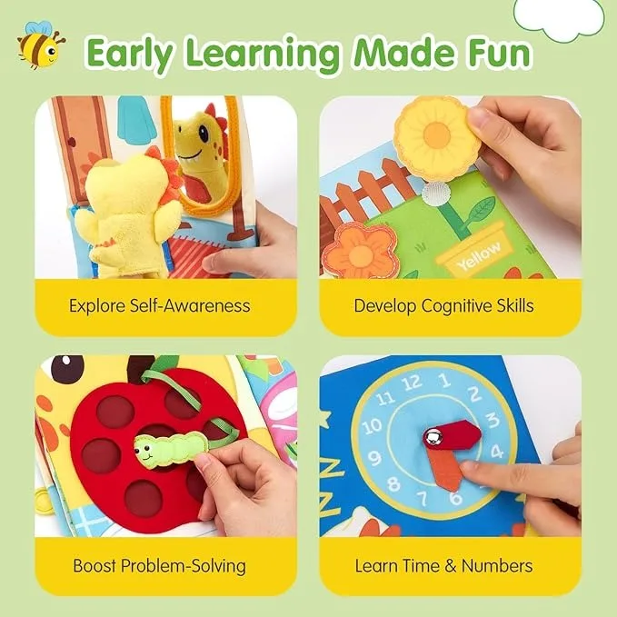 Busy Book for Toddlers Montessori Sensory Toys Soft Fabric Activity Book for Fine Motor Skills, Educational Learning Baby Toys