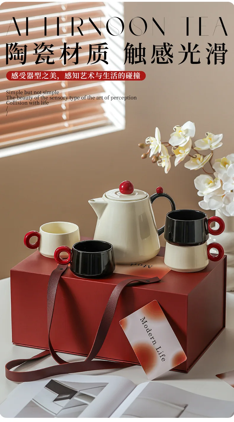 product hot sale of red modern ceramic tea set home gifts must be set of 4 tea set143-53