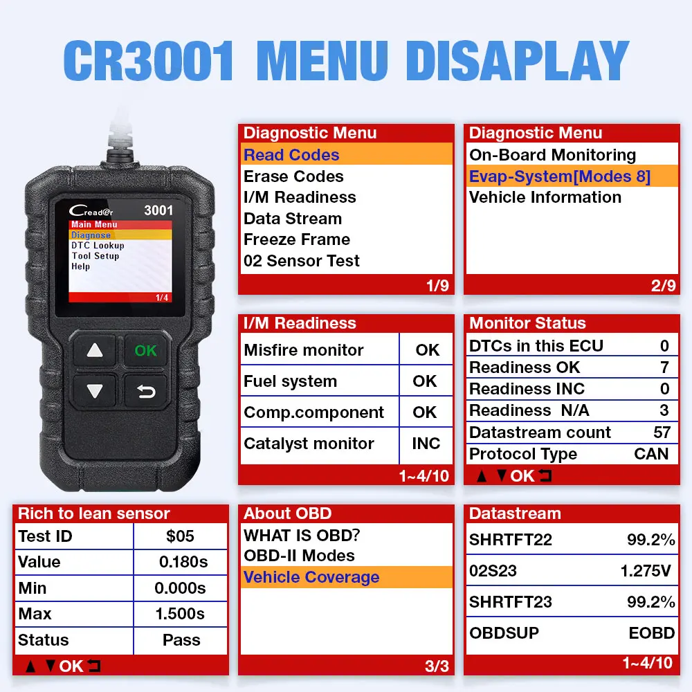 LAUNCH X431 CR3001 OBD 2 CAR Code Reader Support Full OBDII/EOBD Launch Creader 3001 CR3001 Auto Scanner PK AD310 NL100 ELM327