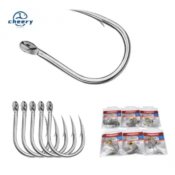 CHEERY 5pcs/bag Stainless Steel Bass Fishing Hook Big Game Freshwater Barb Hook with Ring 10/0-16/0 – Hooks – view 2