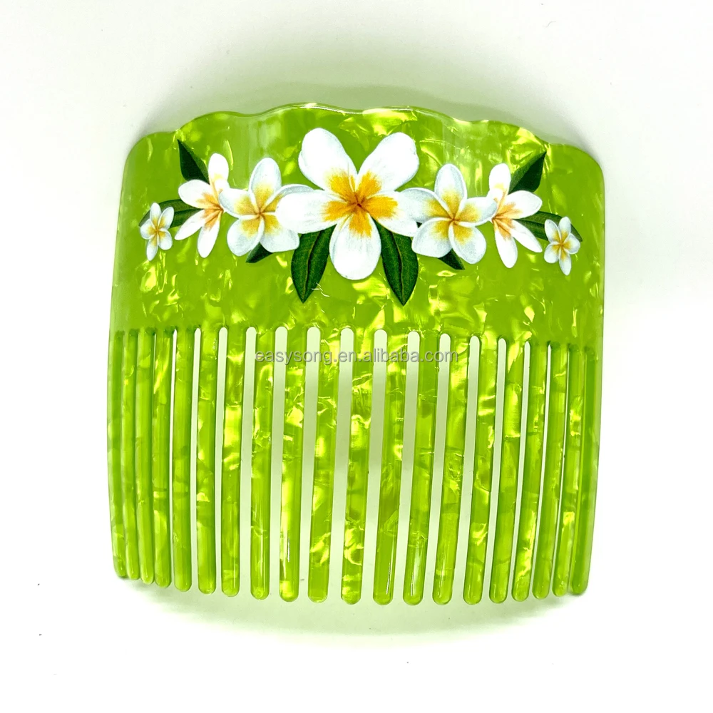 Women Combs Acrylic Hair Combs For Long Hair With Plumeria Frangipani