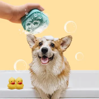 Self Cleaning Silicone Soft Bristle Pet Bath Brush Massage Shampoo Dispenser Dog Grooming Brush