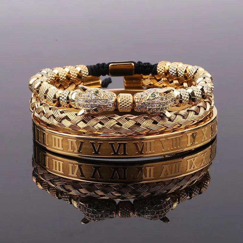 Gold Bracelet For Men Men 18kt Gold Plated CZ Crown Bracelet Roman