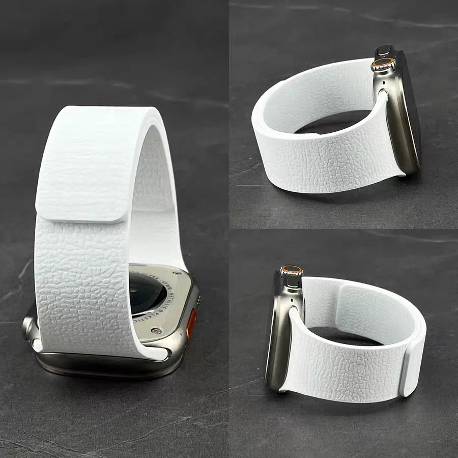 Tschick Luxury Litchi Pattern Silicone Magnetic Strap for Apple Watch 10 9 8 7 SE Sports Loop Wristband for IWatch 42 46 45 44MM