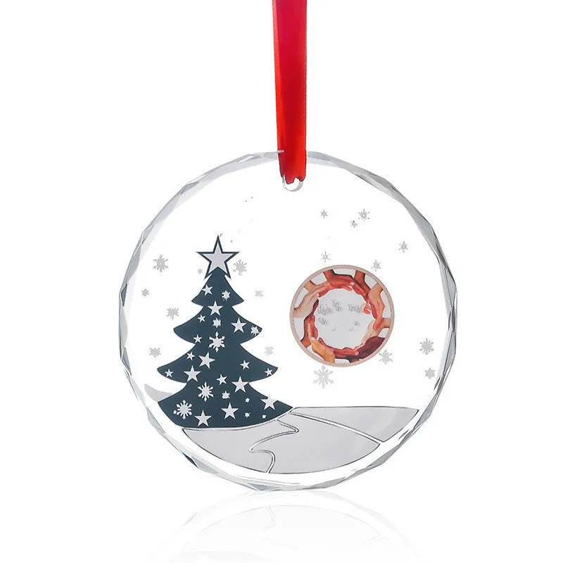 Wholesale Promotion Custom Engraving Clear Christmas Tree Decoration Glass Sheet Hanging Glass Christmas Tree Ornaments
