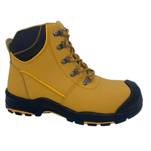 Yellow Nubuck Leather Safety Shoes Steel Toe Steel Plate Dual-density PU Outsole