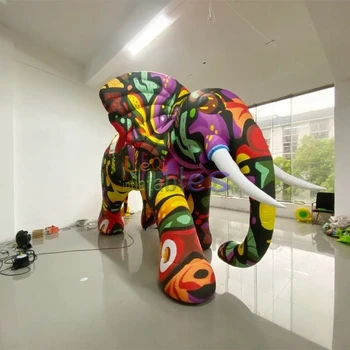 Outdoor Giant Full Printing Animal Model Inflatable Colorful Pattern Elephant Model for Festival Decoration