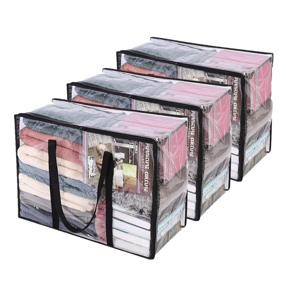 Прозрачная сумка для хранения одежды органайзер с усиленной ручкой шкафа виниловая постельного белья льняных одеял пододеяльников