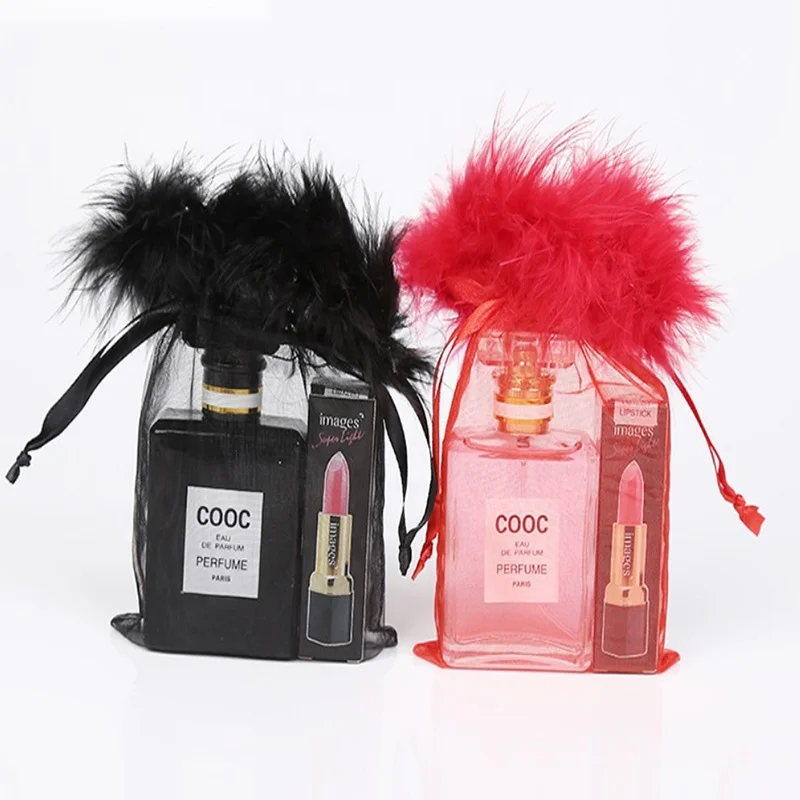 11X14cm 50Pcs Wholesale Feather Organza Drawstring Pouches Gift - Main Image