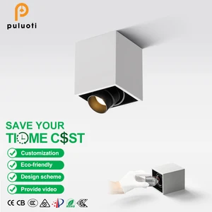 360 Degree Gyro Adjustable Cob LED Spotlight Modern Aluminum Square Surface Mounted Ceiling Dimmable Surface Mounted Down Light