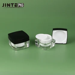 China Supplier Cosmetic Acrylic Clear Jars For Cream Packaging Square Container Skin Care Nail Gel Container 5ml 15ml 30ml 50ml