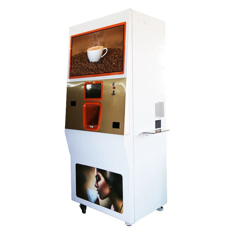 آلة بيع القهوة الساخنة والباردة الأوتوماتيكية آلة بيع القهوة المطحونة الطازجة مع شاشة تعمل باللمس مقاس 32 بوصة