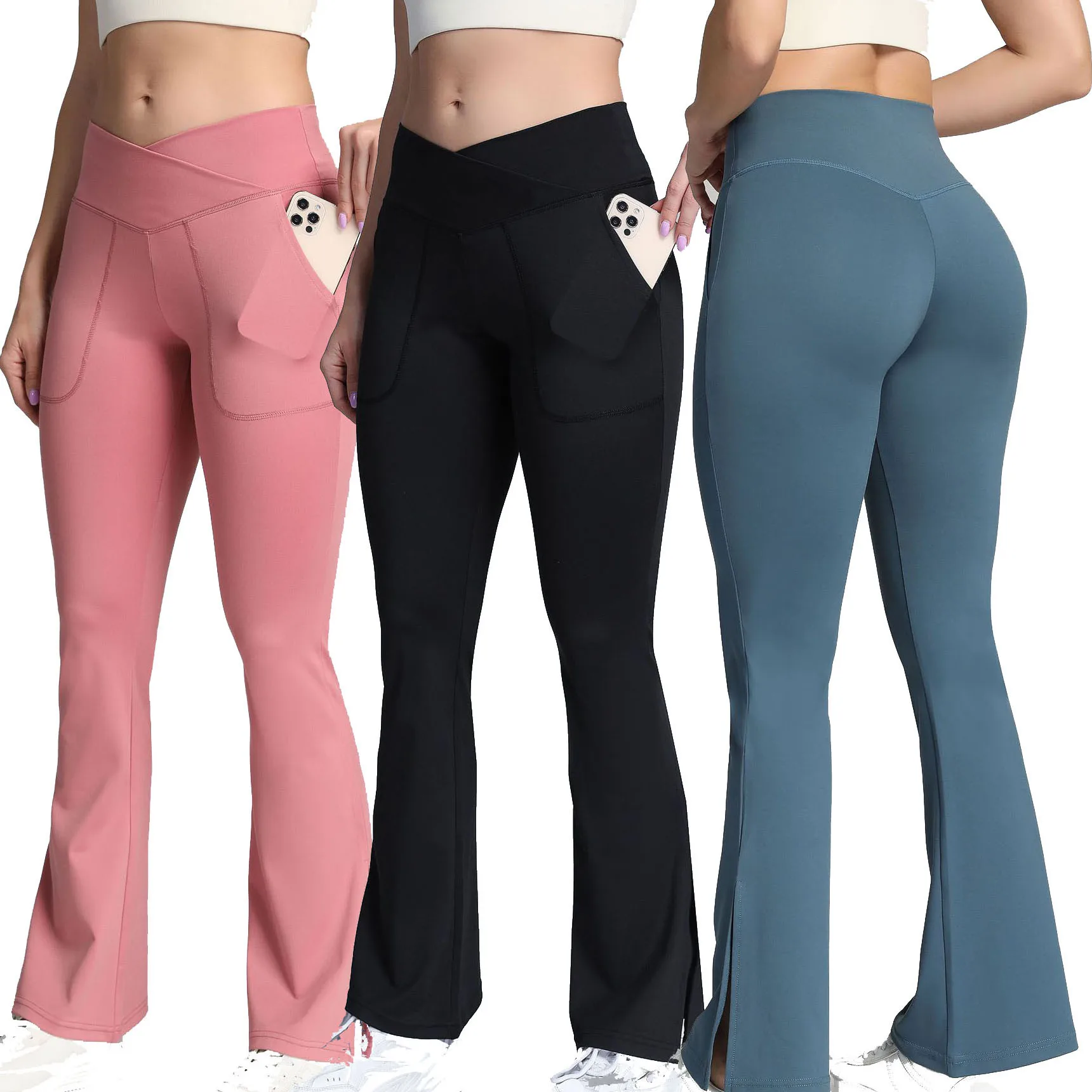 Women's Crossover Pocket Split Hem Plus Size Wide Leg Yoga Pants