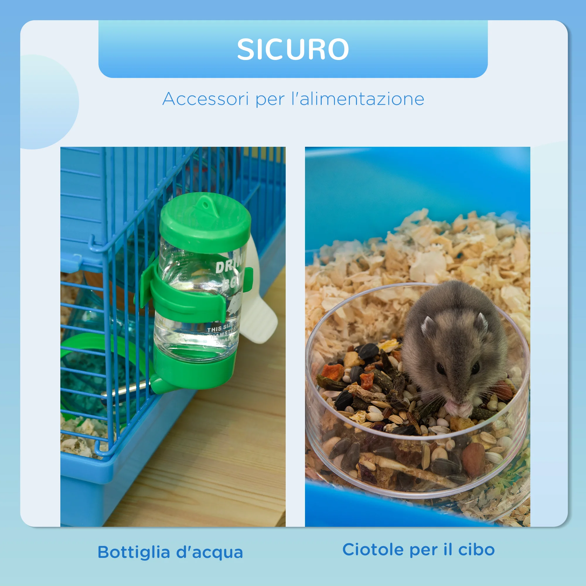 PawHut 5-Storey Hamster and Rodent Cage with Colourful Tubes, Wheel, House and Accessories Included, Blue, 47x30x59cm