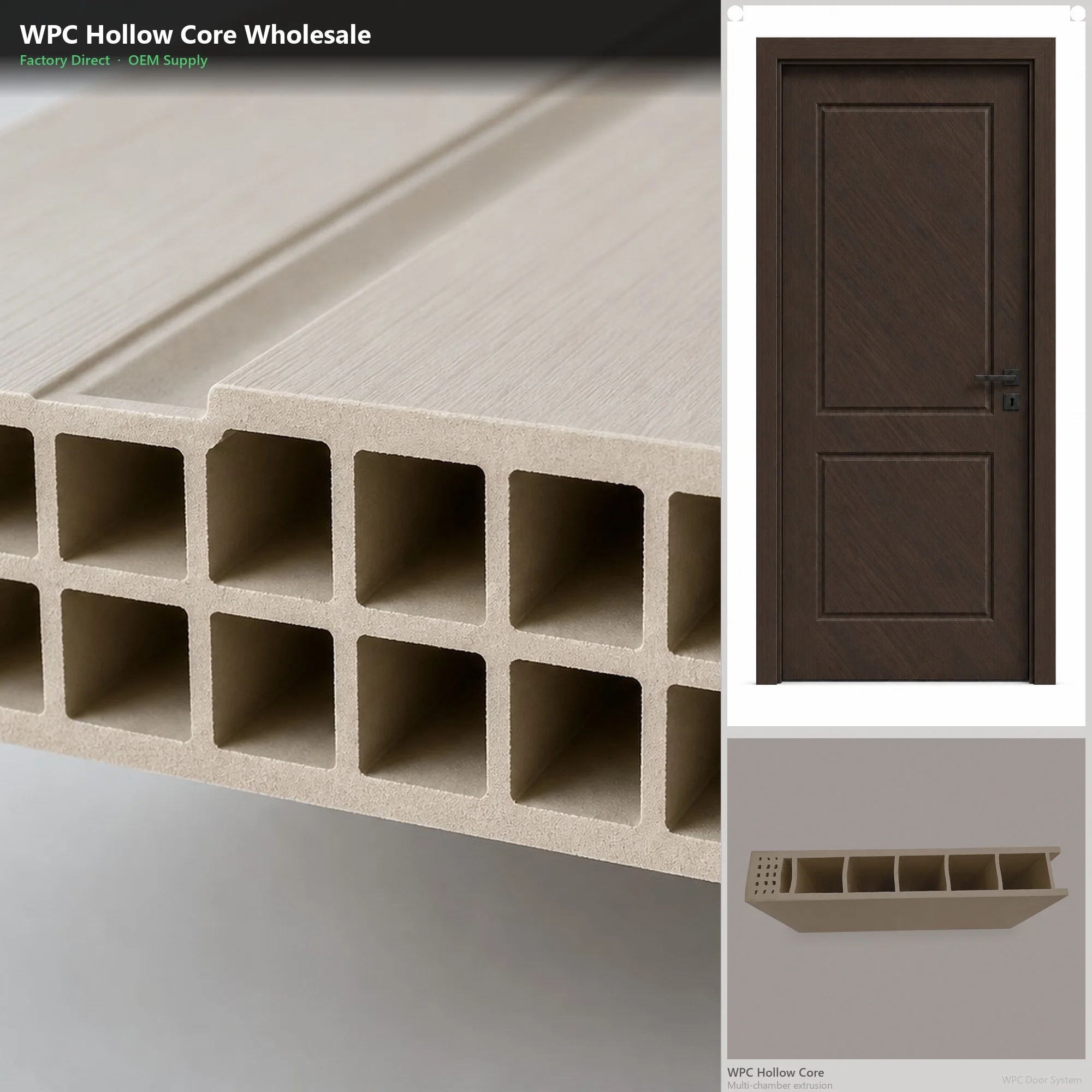 Interior WPC Door System Hollow Core Multi-Chamber Extrusion Waterproof Fireproof Door Leaf Frame and Casing Set