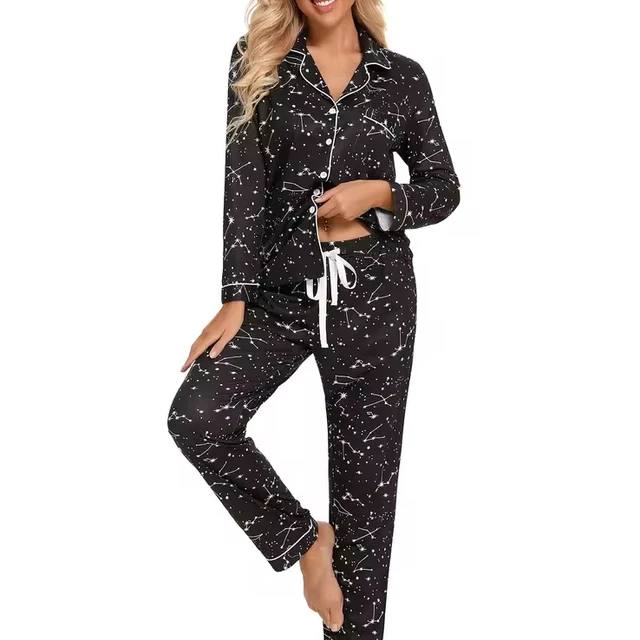 Winter Woman Femme Luxury Cotton Modal Print Long Sleeve Sleeping Lounge Wear Pjs Pijamas Pyjamas Pajamas Set For Women