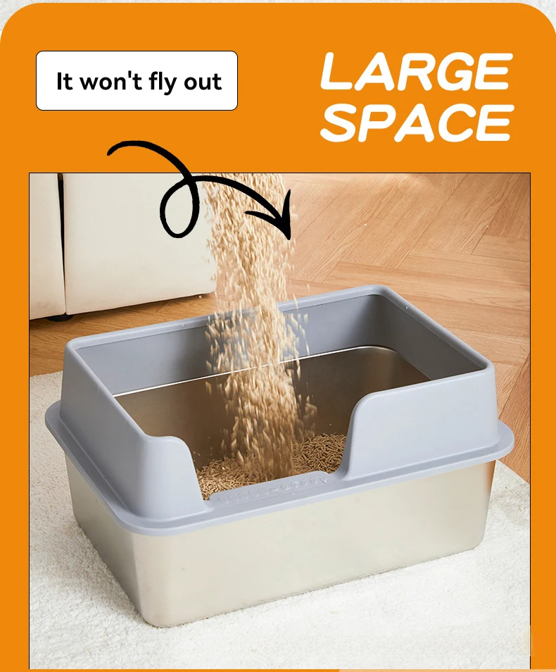 product pet products litter box stainless steel large deepen semi enclosed stainless steel litter box cat toilet cat litter box-5