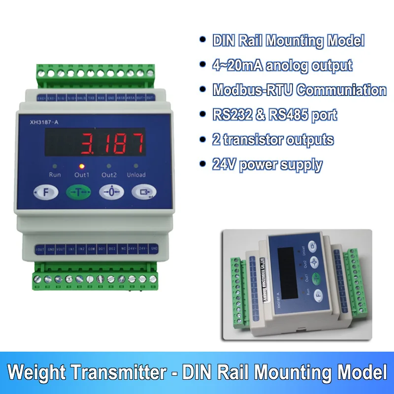RS232 RS485 Load Cell Amplifier Digital Weight Transmitter Panel Mounting on DIN Rails Analog Output Converter
