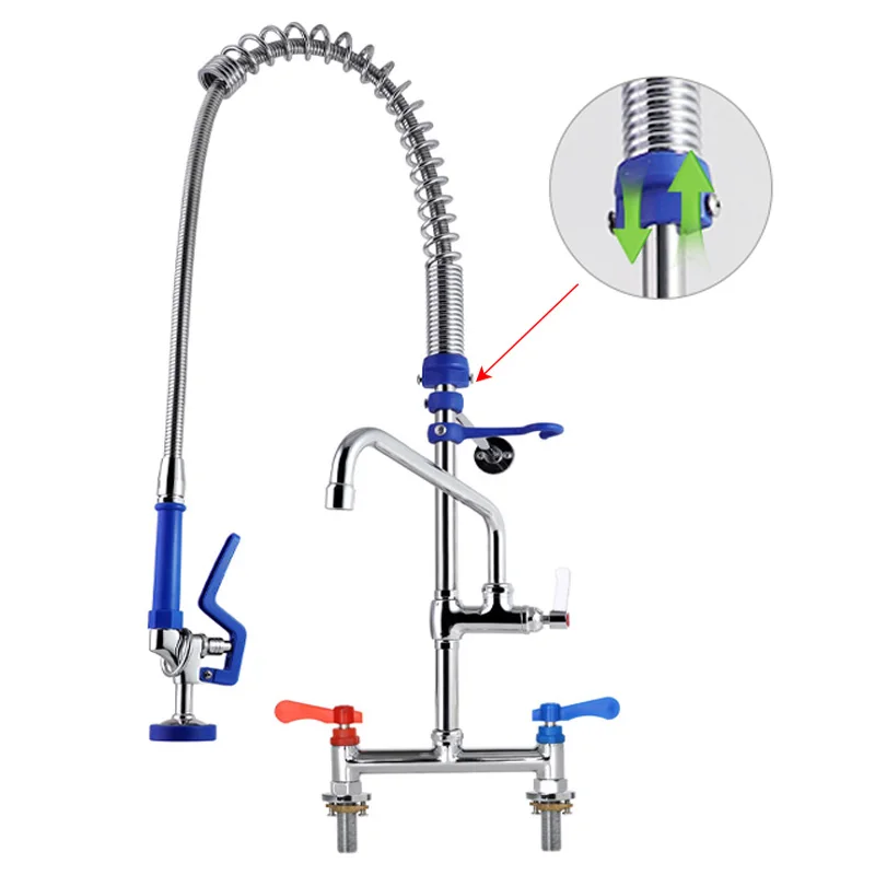 Factory Custom Commercial Kitchen Faucet 32/38-Inch Deck Mount Brass Spray Dual Handle Pre-Rinse Mixer Sink Taps Hot Cold Water